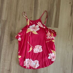 Billabong Red Floral Ruffle tank top size medium 🌊 ☀️ 🌼
